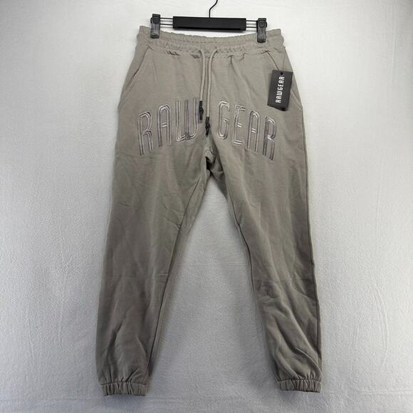Rawgear Sweatpants Men's Small Gray Embroidered Spellout Cuffed Joggers Gym NEW - Picture 2 of 8